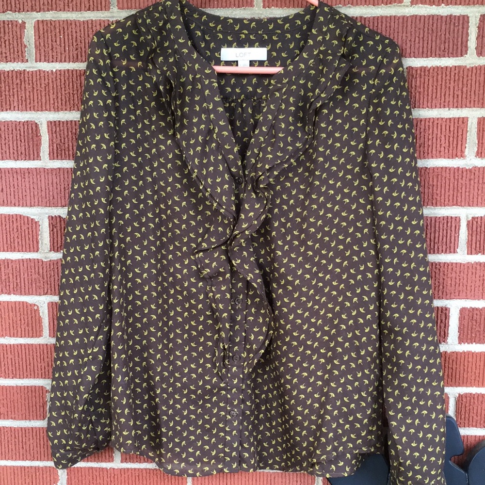Loft Ruffle front button down blouse size medium